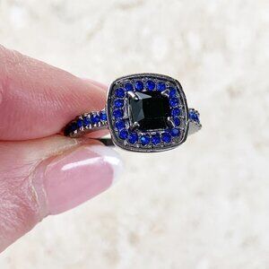 NEW Cushion Cut Ring Sz 9 Black Platinum BLUE